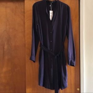 Silk Charmeuse Shirt Dress with Belt